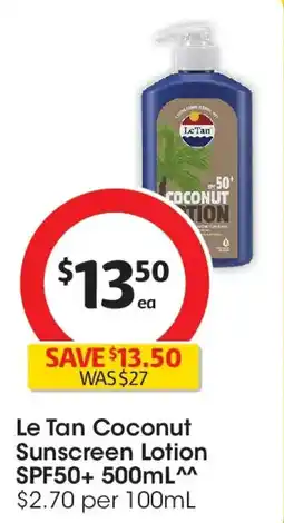 Coles Le Tan Spf 50+ Coconut Lotion offer