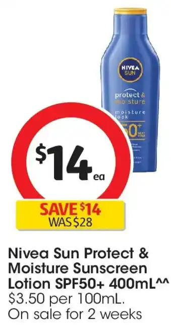 Coles Nivea Sun Protect & Moisture Sunscreen SPF50+ offer