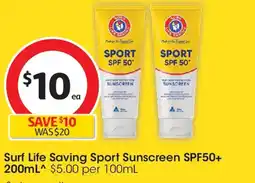 Coles Surf Life Saving Sport Sunscreen Tube SPF50+ offer