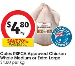 Coles Coles rspca approved medium whole chicken offer