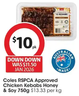 Coles Coles rspca approved chicken kebabs honey & soy offer