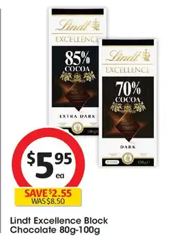 Coles Lindt Excellence Block Chocolate offer