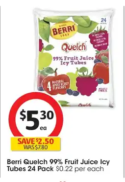 Coles Berri quelch fruit juice icy tubes offer