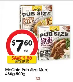 Coles Mccain pub size meal offer