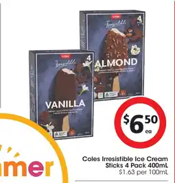 Coles Coles irresistible ice cream sticks offer