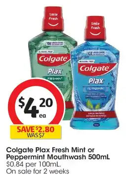 Coles Colgate plax fresh mint or peppermint mouthwash offer