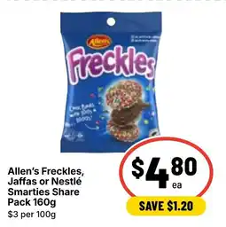 Ritchies Allen's Freckles, Jaffas or Nestlé Smarties Share Pack offer