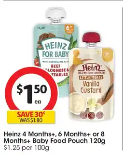 Coles Heinz 4 Months+, 6 Months+ or 8 Months+ Baby Food Pouch offer
