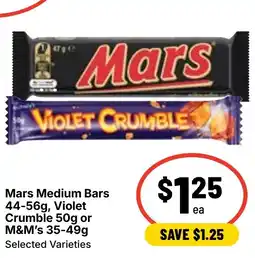 Ritchies Mars Medium Bars, Violet Crumble or M&M's offer