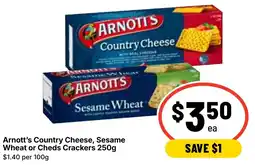 Ritchies Arnott's Country Cheese, Sesame Wheat or Cheds Crackers offer