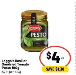 Ritchies Leggo's Basil or Sundried Tomato Pesto offer