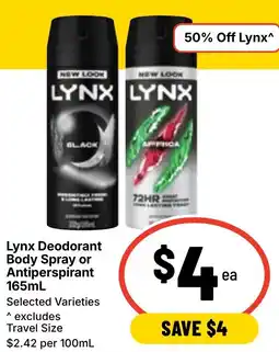 Ritchies Lynx Deodorant Body Spray or Antiperspirant offer