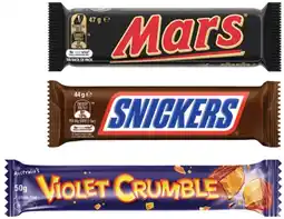 Coles Mars or Violet Crumble Chocolate Bar 35g-56g offer