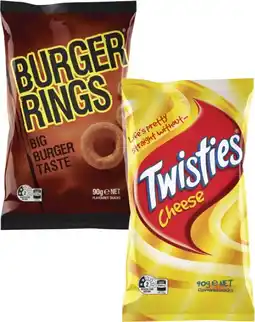 Coles Twisties, Burger Rings or Cheetos 80g-90g offer