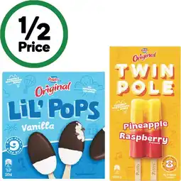 Woolworths Peters Twin Pole 544-590ml Pk 8 or Peters Original Lil’ Pops 500ml Pk 9 offer