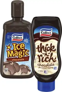 Coles Cottee's Ice Magic Choc 220g or Thick n Rich Chocolate Topping 615g offer