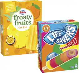 Coles Peters Frosty Fruits Sticks or Lifesavers Icy Poles 6 Pack-8 Pack 420mL-600mL offer