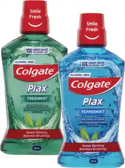 Coles Colgate Plax Fresh Mint or Peppermint Mouthwash 500mL offer