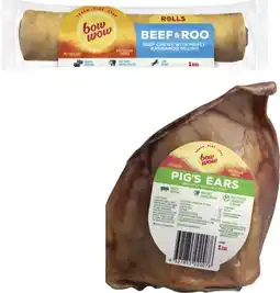 Coles Bow Wow Pigs Ear or Beef Roo Roll Dog Treat 1 Pack offer