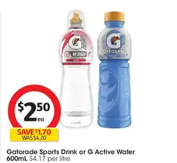 Coles Gatorade sports drink or g active water offer