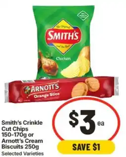 IGA Smith's Crinkle Cut Chips or Arnott's Cream Biscuits offer