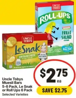 IGA Uncle Tobys Muesli Bars, Le Snak or Roll Ups offer