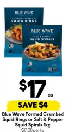 Drakes Blue Wave Formed Crumbed Squid Rings or Salt & Pepper Squid Spirals offer