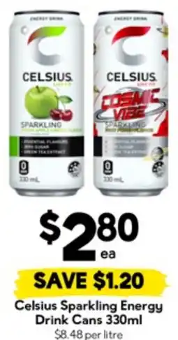 Drakes Celsius sparkling energy drink cans offer