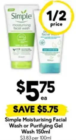 Drakes Simple Moisturising Facial Wash or Purifying Gel Wash offer