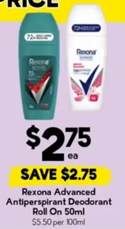 Drakes Rexona advanced antiperspirant deodorant roll on offer