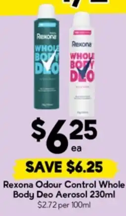 Drakes Rexona odour control whole body deo aerosol offer