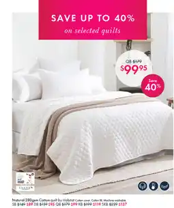 Pillow Talk Natural 280gsm cotton quilt offer