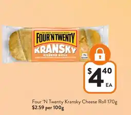Foodworks Four 'N Twenty Kransky Cheese Roll offer