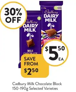Foodworks Cadbury Milk Chocolate Block offer