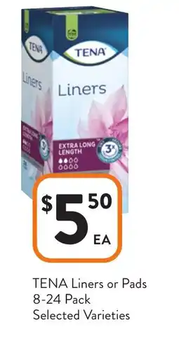 Foodworks Tena liners or pads offer