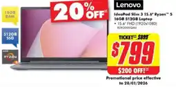 The Good Guys Ideapad slim 3 15.6" ryzen 16gb 512gb laptop offer
