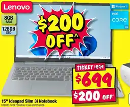JB Hi-Fi 15" Ideapad Slim 3i Notebook offer