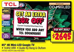 JB Hi-Fi 85" 4K Mini-LED Google TV offer