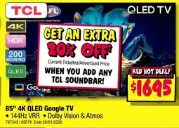 JB Hi-Fi 85" 4K QLED Google TV offer
