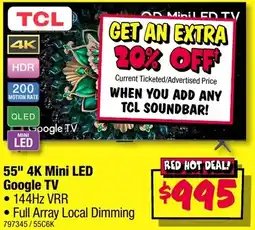 JB Hi-Fi 55" 4K Mini LED Google TV offer