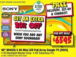 JB Hi-Fi 98" BRAVIA 5 4K Mini LED Full Array Google TV [2025] offer