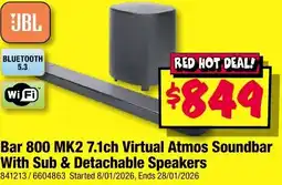 JB Hi-Fi Bar 800 MK2 7.1ch Virtual Atmos Soundbar With Sub & Detachable Speakers offer