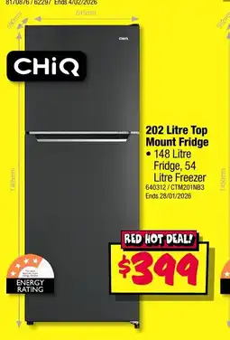 JB Hi-Fi 202 litre top mount fridge offer