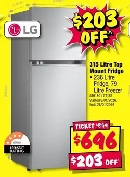 JB Hi-Fi 315 litre top mount fridge offer