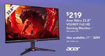Harvey Norman Acer nitro 23.8" vg240y full hd gaming monitor offer