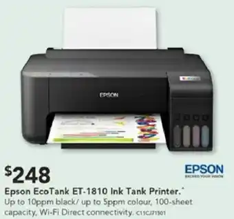 Harvey Norman Epson EcoTank ET-1810 Ink Tank Printer offer