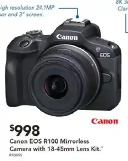 Harvey Norman Canon eos r100 mirrorless camera with 18-45mm lens kit offer
