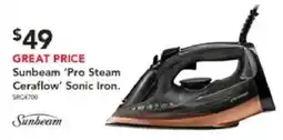 Harvey Norman Sunbeam Pro Steam Ceraflow Sonic Iron offer