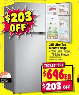 JB Hi-Fi Top Mount Fridge offer