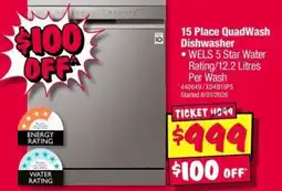 JB Hi-Fi 15 Place QuadWash Dishwasher offer